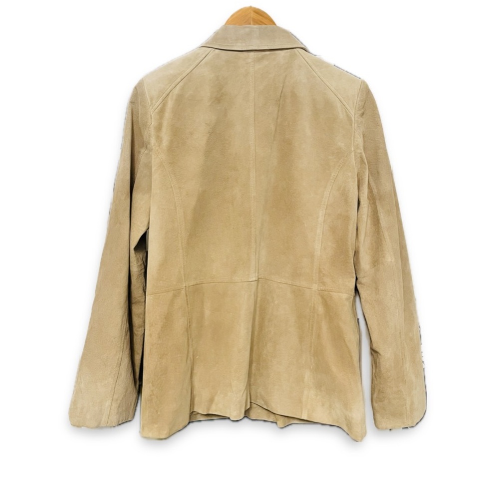 Ann Taylor Suede Leather Jacket Button Blazer Beige Neutral Size 12 - Picture 10 of 10